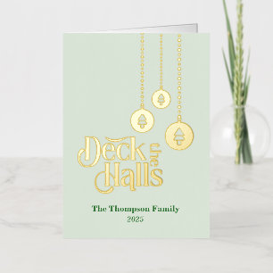 Carte De Vacances Métallisée "Deck the Halls" Vert clair Pliage Foil Holiday