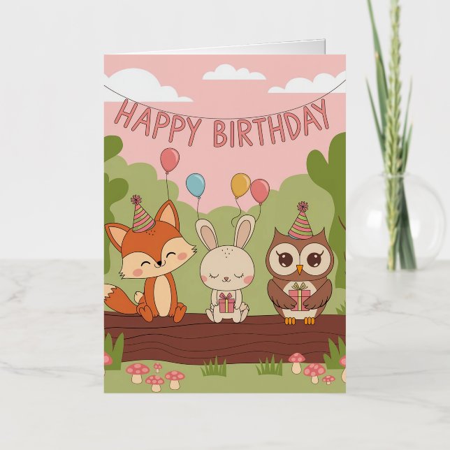 Carte De Vacances Métallisée Design d'anniversaire des enfants mignons avec ren (Recto)
