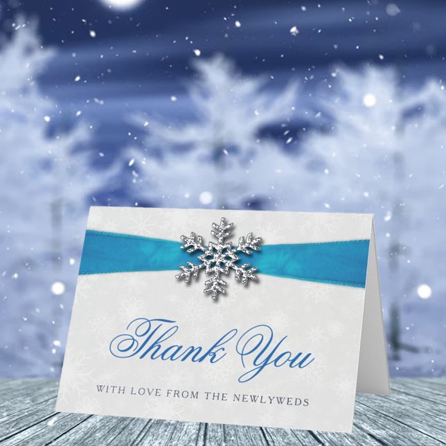 Carte De Vacances Métallisée Diamante Snowflake & Blue Ribbon Mariage d'hiver (Créateur téléchargé)