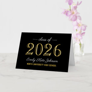 Carte De Vacances Métallisée Elégant Black Gold 2025 Merci de graduation
