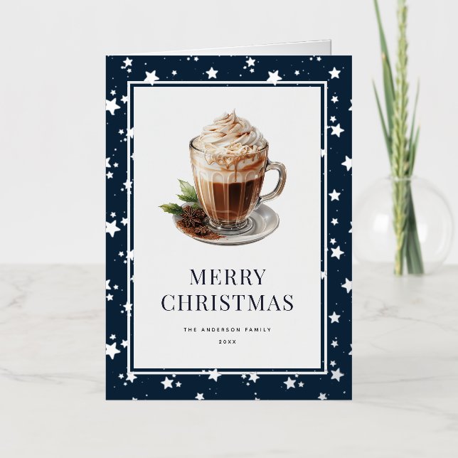 Carte De Vacances Métallisée Élégant chocolat chaud photo Joyeux Noël (Recto)