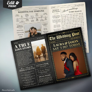 Carte De Vacances Métallisée Elégant journal de mariage w. Timeline Black & Gol