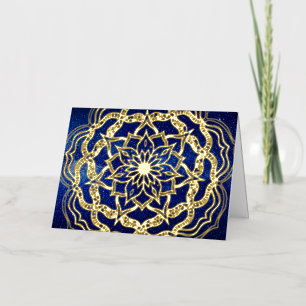 Carte De Vacances Métallisée Elegant Luxury Gold & Navy Blue Mandala Reiki Yoga
