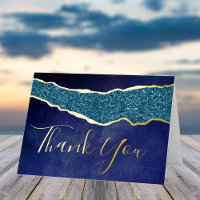 Elégant Marine Blue Agate Mariage Merci réel