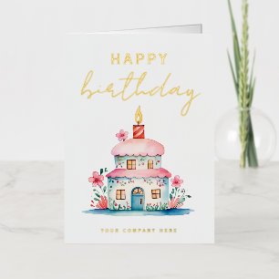 Carte De Vacances Métallisée Elégant or Anniversaire Wives Maison Cake Realty