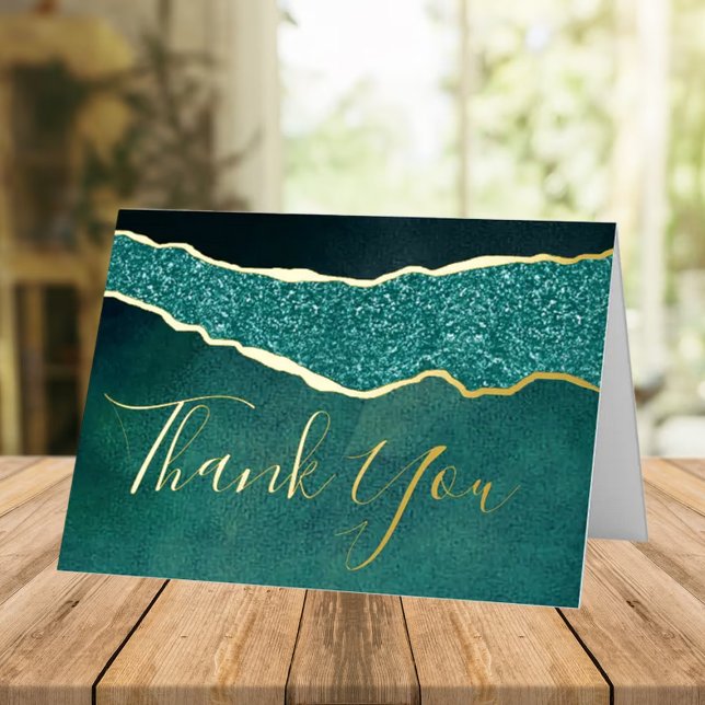 Carte De Vacances Métallisée Elégant Turquoise Agate Mariage Merci réel (Créateur téléchargé)