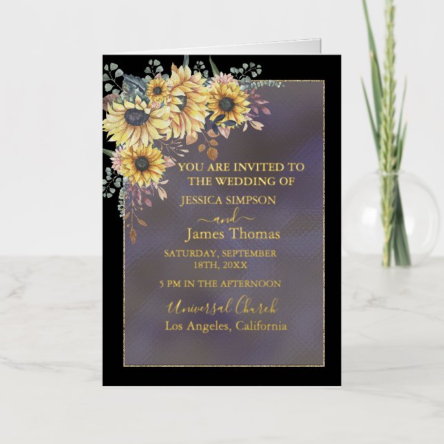 Carte De Vacances Métallisée Elégante Aquarelle Jaune Sunflower Sunny (Recto)