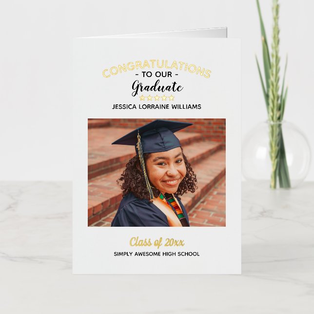 Carte De Vacances Métallisée Félicitations Custom Photo Graduate Graduation (Recto)