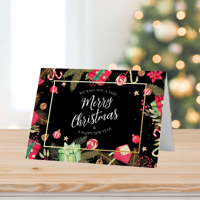 Carte De Vacances Métallisée Festive Black Gold Joyeux Noël (Créateur téléchargé)