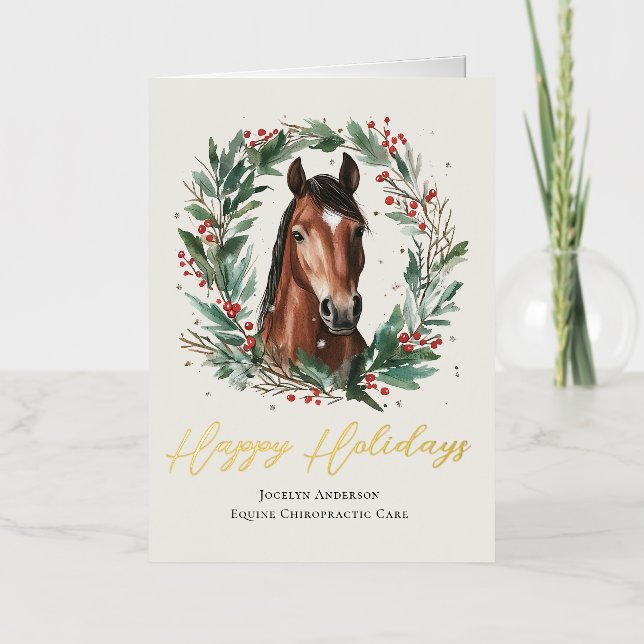 Carte De Vacances Métallisée Festive Equestrio Entreprise photo (Recto)