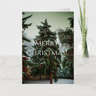 Carte De Vacances Métallisée Festive fir trees decorated with garlands 