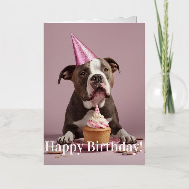 Carte De Vacances Métallisée Fête de l'anniversaire de Pit Bull (Recto)