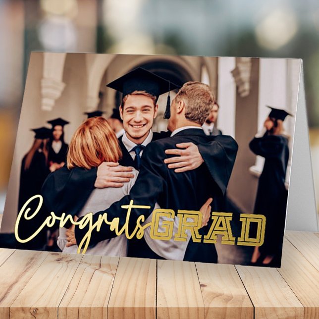 Carte De Vacances Métallisée Fêtes Grad Grad Simple Moderne Graduation Photo (Créateur téléchargé)
