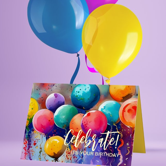 Carte De Vacances Métallisée Fêtez ! Texte personnalisé Anniversaire ou toute o (Perfect for any occasion! Click "Personalize this Template" to change text for any occasion. )