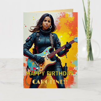 Carte De Vacances Métallisée Fille soldat guitariste personnalisée Art Inspirat
