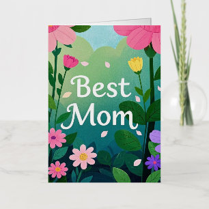 Carte De Vacances Métallisée Fleur Floral Best Mom Garden