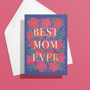 Carte De Vacances Métallisée Fleur Rose Chevauchement Meilleure Maman