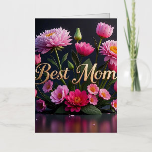 Carte De Vacances Métallisée Fleurs Rose Glamour Pour Maman