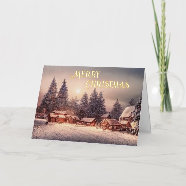Carte De Vacances Métallisée Forêt de maison d'hiver - Joyeux Noël (Recto)