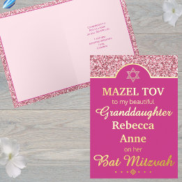 Carte De Vacances Métallisée Glam Pink Petite-fille Niece Bat mitzvah Gold