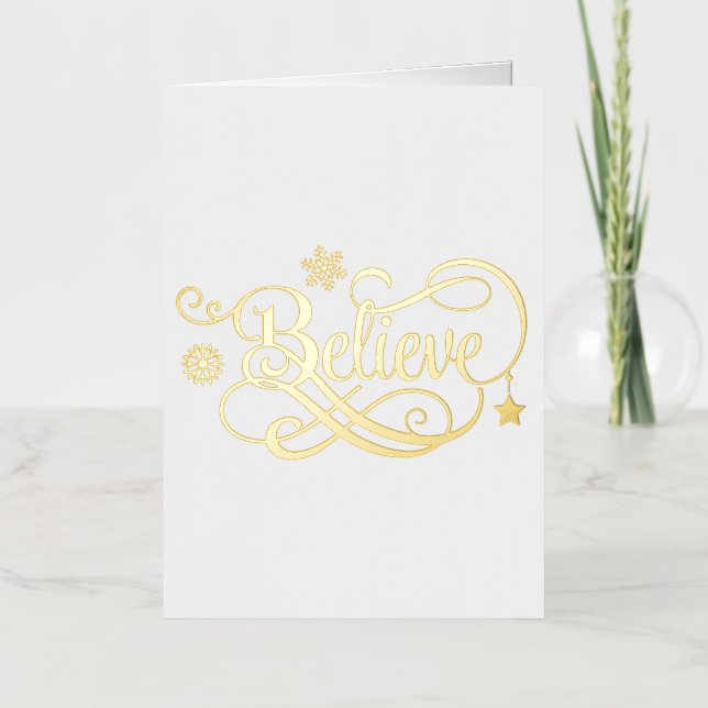 Carte De Vacances Métallisée Gold Foil Believe Christmas Card (Recto)
