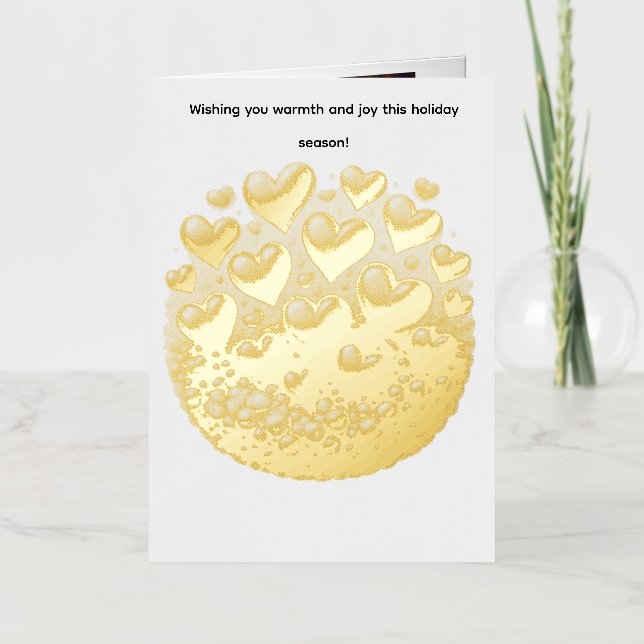 Carte De Vacances Métallisée Golden Hearts Burst Greeting Card (Recto)