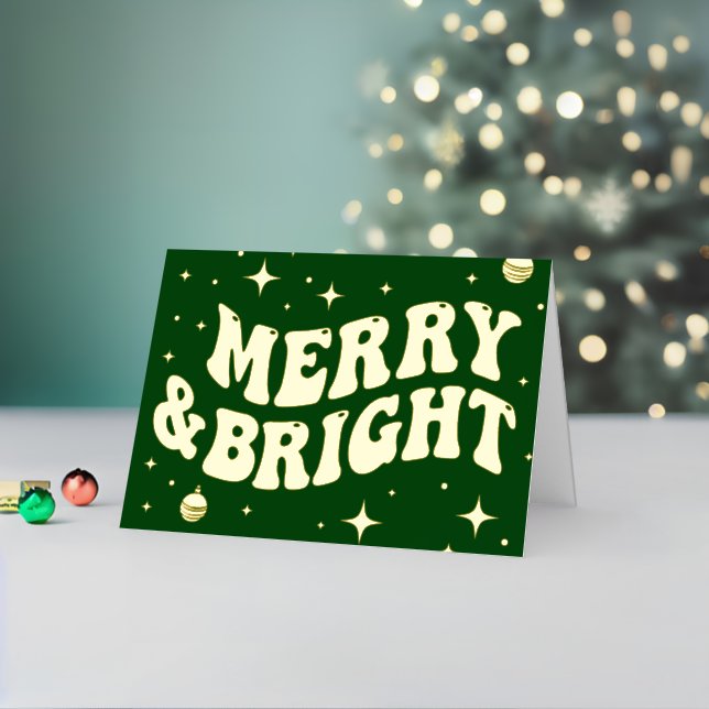 Carte De Vacances Métallisée Green Retro Groovy Merry & Bright Christmas (Vacances In Situ 2)