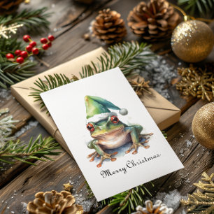 Carte De Vacances Métallisée Grenouille verte de Noël personnalisable