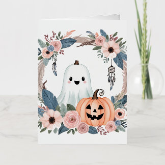 Carte De Vacances Métallisée Halloween d'automne floral
