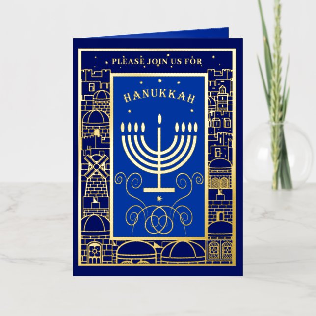 Carte De Vacances Métallisée Happy Hanukkah Beautiful Jewish Holiday Menorah (Recto)