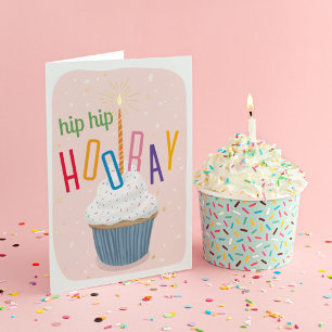 Carte De Vacances Métallisée Hip Hip Hourra Cupcake Joyeux Anniversaire