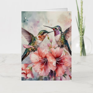 Carte De Vacances Métallisée Humming Birds with Flowers