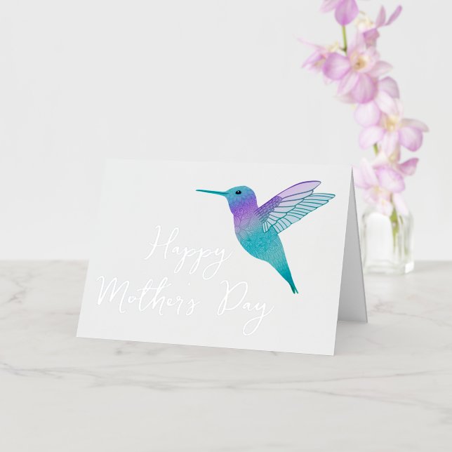 Carte De Vacances Métallisée Hummingbird Bonne fête des mères (Orchidée)
