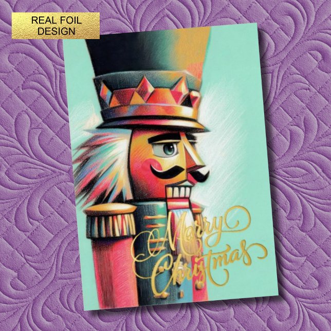 Carte De Vacances Métallisée Illustration de Nutcracker Christmas Aqua (Créateur téléchargé)