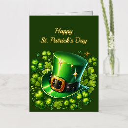 Carte De Vacances Métallisée Illustration du Casquette de Charming Green Leprec