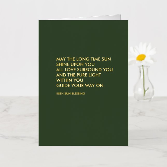 Carte De Vacances Métallisée Irish Blessing Sage Vert Moderne Minimal Véritable (Petite fleur)