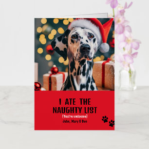 Carte De Vacances Métallisée J'ai mangé Naughty List Pet Photo Christmas Red Ho