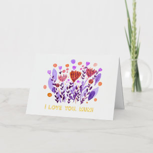 Carte De Vacances Métallisée Je t'aime, maman mignonne fleurs rétro