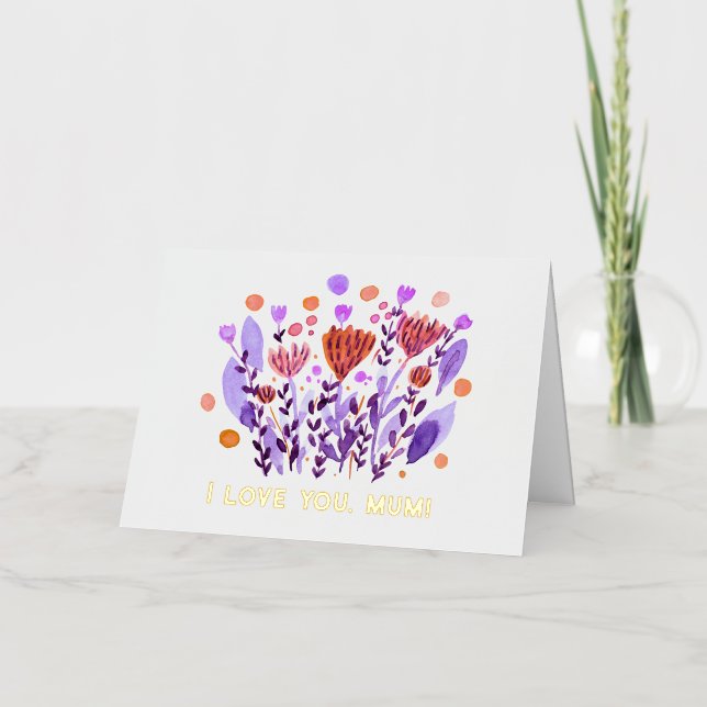Carte De Vacances Métallisée Je t'aime, maman mignonne fleurs rétro (Recto)