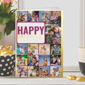 Carte De Vacances Métallisée Joyeuse fête des mères 17 Photo Collage Gold