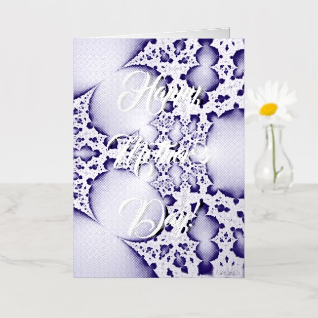 Carte De Vacances Métallisée Joyeuse fête des mères, violet fractal (Petite fleur)