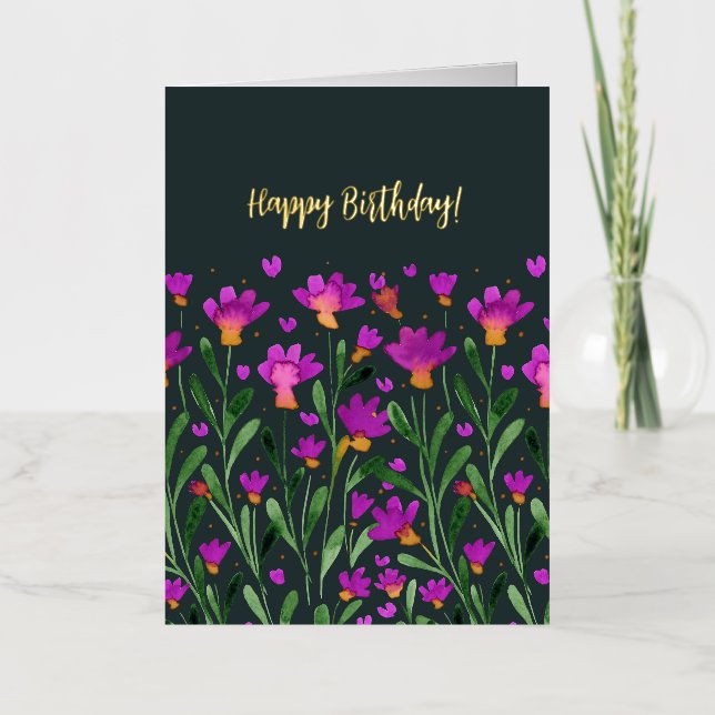 Carte De Vacances Métallisée Joyeux Anniversaire oubliez-moi pas de fleurs (Recto)