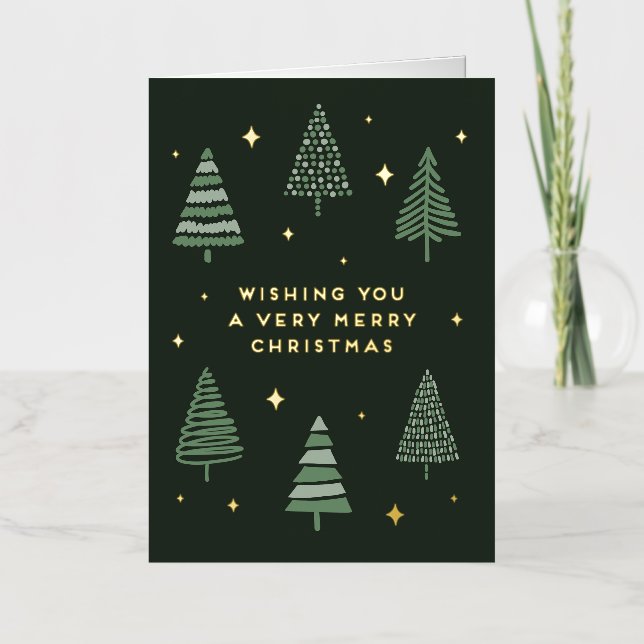 Carte De Vacances Métallisée Joyeux arbres de Noël aux étoiles (Recto)