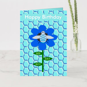 Carte De Vacances Métallisée Joyeux Bee Day Boy Blue Birthday Bumblebee Custom