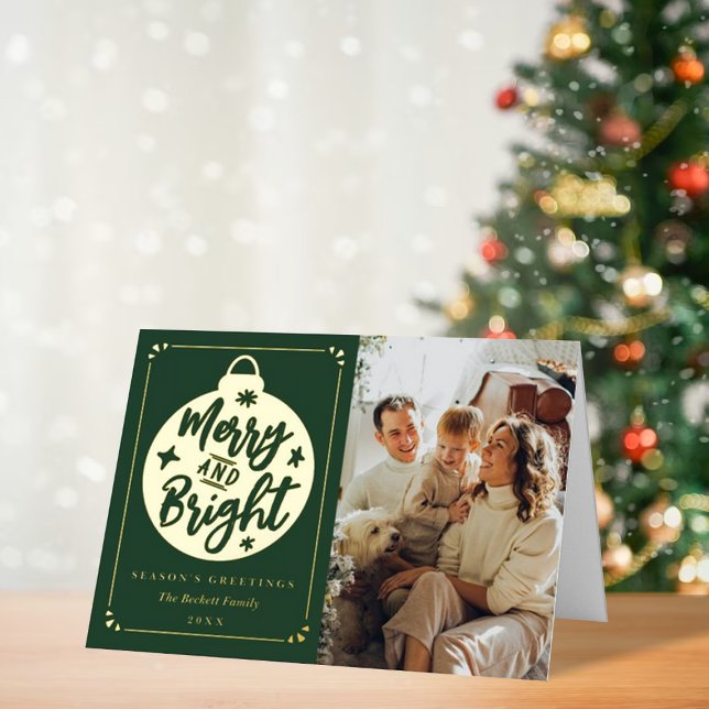 Carte De Vacances Métallisée Joyeux et brillant Noël moderne Bauble Photo Real (Créateur téléchargé)
