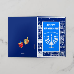 Carte De Vacances Métallisée Joyeux Hanukkah Menorah Juif luxe