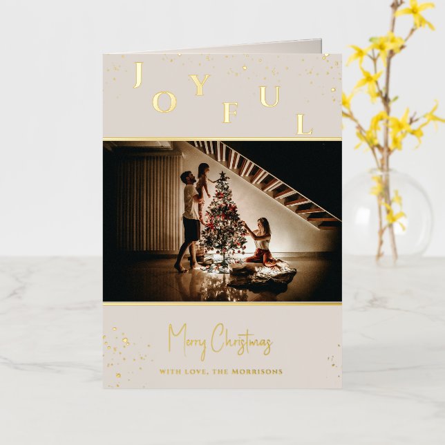 Carte De Vacances Métallisée Joyeux | Joyeux Noël | Family Photo Gold (Fleur jaune)