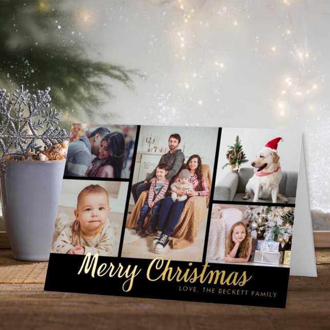 Carte De Vacances Métallisée Joyeux Noël 5 Photo Collage Real (Créateur téléchargé)