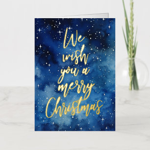 Carte De Vacances Métallisée Joyeux Noël aquarelle bleu Indigo Photo Gold