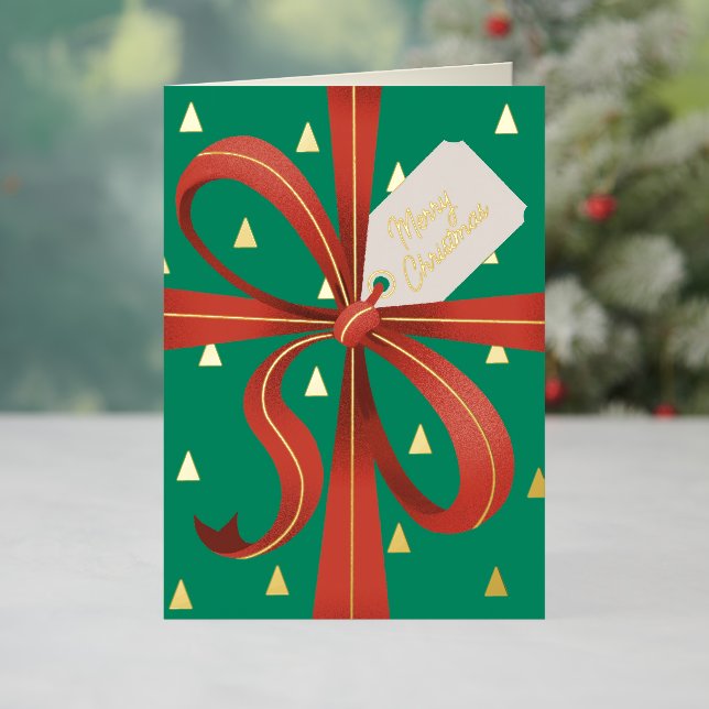 Carte De Vacances Métallisée Joyeux Noël classique Ruban Rouge cadeau cadeau (Vacances In Situ)